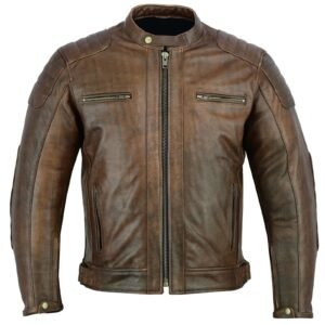 Men's Distressed Leather Motorcycle Jacket – Genuine Cowhide, CE Armoured