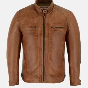 Men's Tan Cafe Racer Leather Jacket – Genuine Cowhide Biker Jacket
