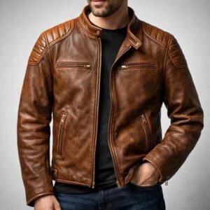 Men's Brown Leather Biker Jacket