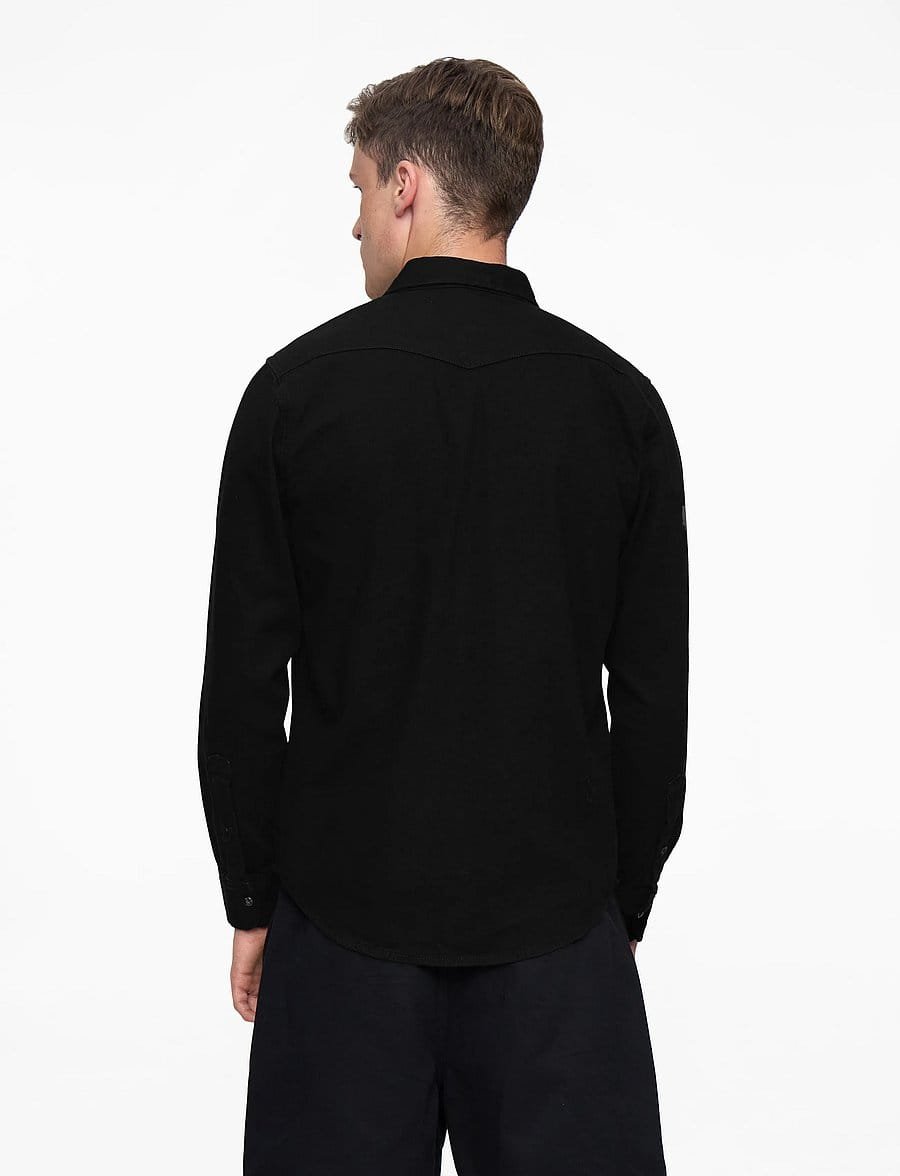 Men’s Black Regular Fit Denim Shirt – Long Sleeve Button-Up - Image 7