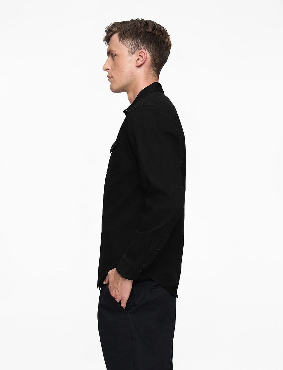 Men’s Black Regular Fit Denim Shirt – Long Sleeve Button-Up - Image 6