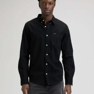 Men’s Black Regular Fit Denim Shirt – Long Sleeve Button-Up