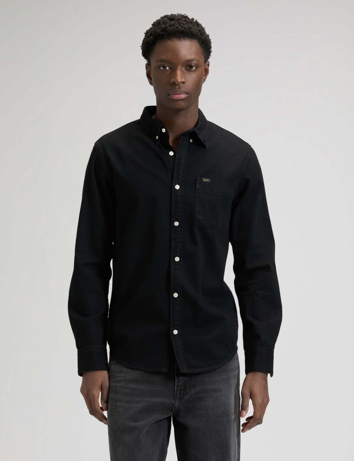 Men’s Black Regular Fit Denim Shirt – Long Sleeve Button-Up