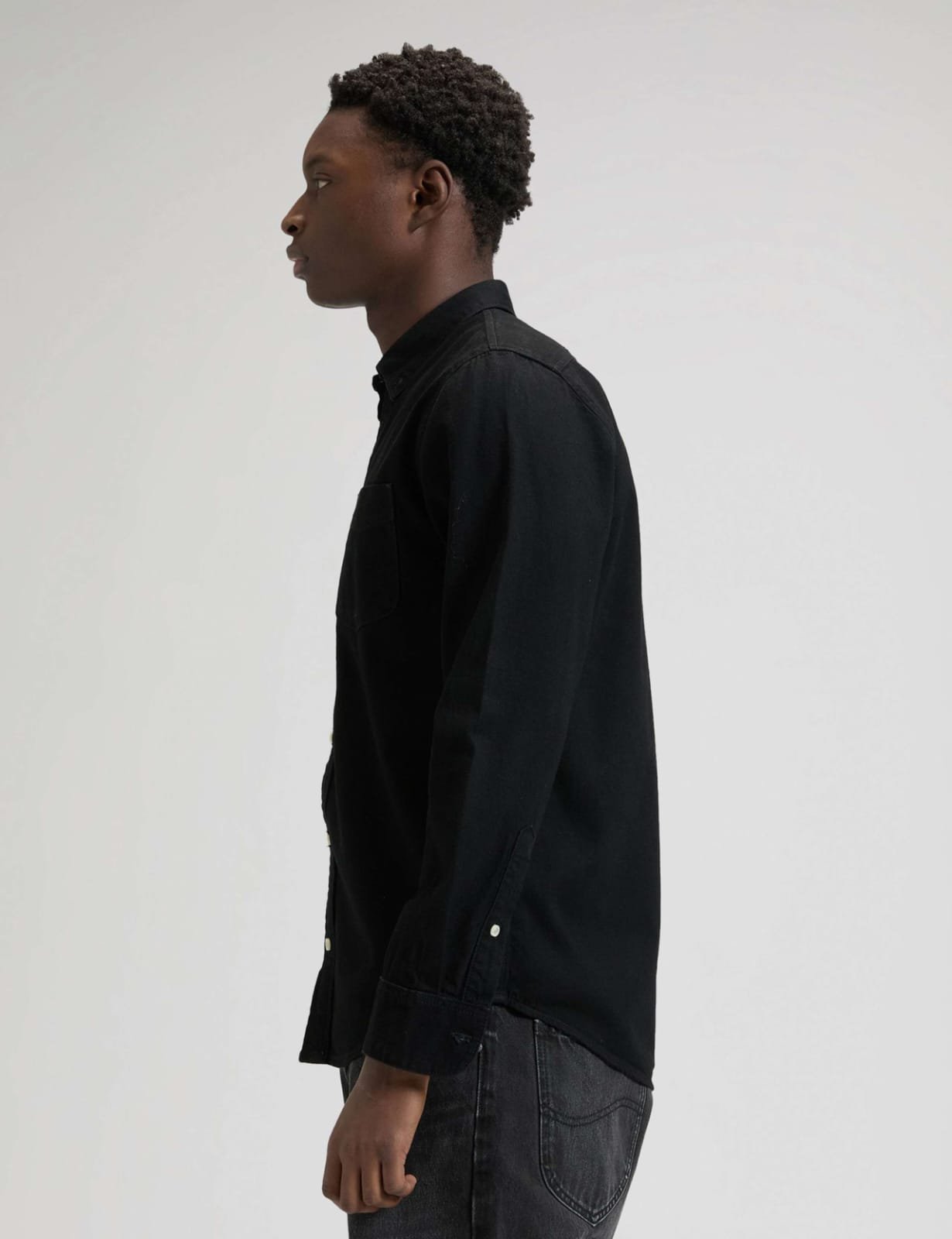 Men’s Black Regular Fit Denim Shirt – Long Sleeve Button-Up - Image 2